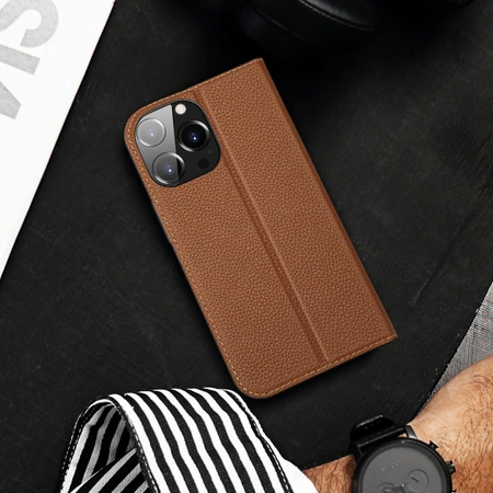 Dux Ducis Skin X2 case for iPhone 14 Pro Max case with magnetic flap brown