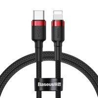 Baseus Cafule Cable wytrzymały nylonowy kabel przewód USB Typ C PD / Lightning 18W QC3.0 1m czarny-czerwony (CATLKLF-91)