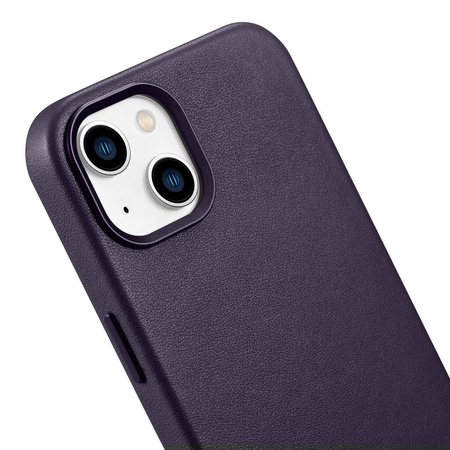 iCarer Case Leather Genuine Leather Case Cover for iPhone 14 Dark Purple (WMI14220705-DP) (MagSafe Compatible)