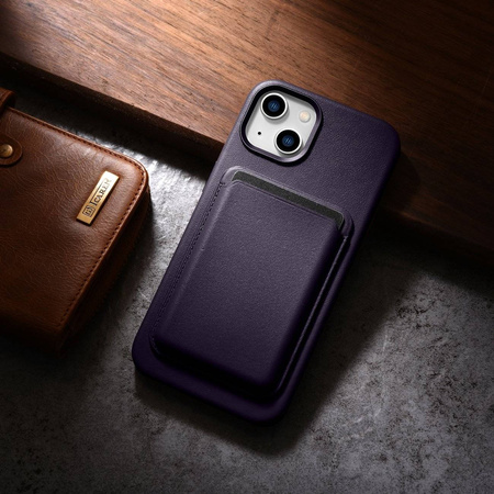 iCarer Case Leather genuine leather case cover for iPhone 14 Plus dark purple (MagSafe compatible)