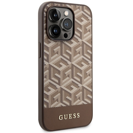 Guess GUHMP14LHGCFSEW iPhone 14 Pro 6,1" braun/braune Hartschale GCube Stripes MagSafe