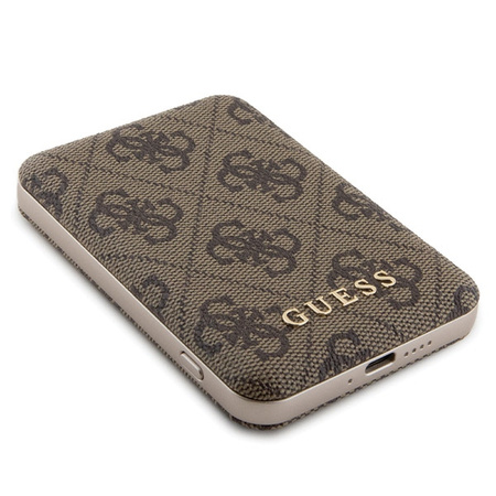 Zestaw Guess GUBPM5P15S4GEMGW iPhone 15 6.1" hardcase + Powerbank 5000mAh MagSafe brązowy/brown 4G Metal Logo