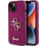 Guess Glitter Script Big 4G Hülle für iPhone 15 – Lila