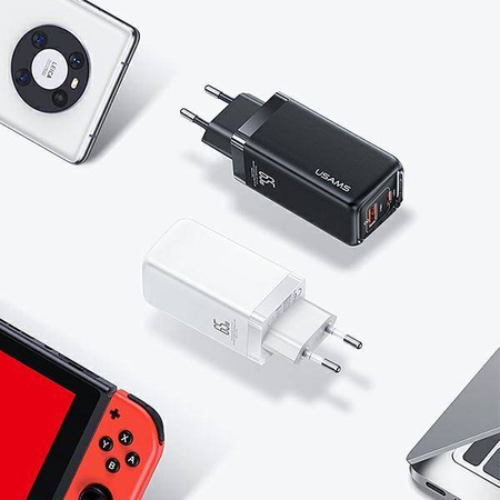 USAMS Ład. siec. 1xUSB-C+1xUSB T47 65W PD Fast Charging Super Si czarny/black CC153TC01  (US-CC153)