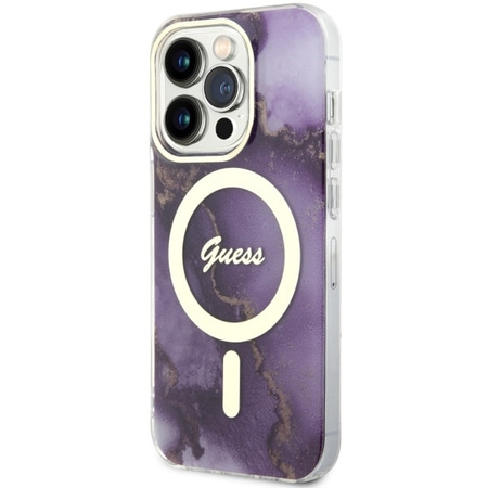 Guess GUHMP14LHTMRSU iPhone 14 Pro 6.1" purple/purple hardcase Golden Marble MagSafe