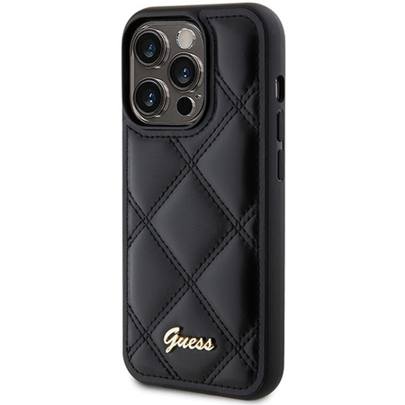 Guess nakładka do iPhone 15 Pro 6,1" GUHCP15LPSQSQSK czarna HC PU Quilted Metal Logo