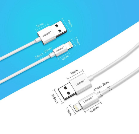 Ugreen kabel przewód USB - Lightning MFI 2m 2,4A biały (20730)