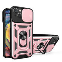 Hybrid Armor Camshield Case with Stand and Camera Cover for iPhone 15 Plus - Pink