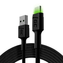 Green Cell Ray - Kabel Przewód USB - USB-C 200cm z zielonym podświetleniem LED, szybkie ładowanie Ultra Charge, QC 3.0