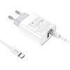 HOCO C80A NETWORK CHARGER PD20W/QC3.0 + TYPE-C CABLE WHITE