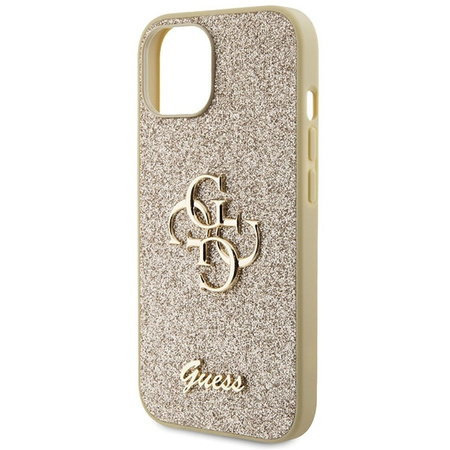 Guess Glitter Script Big 4G Hülle für iPhone 15 – Gold