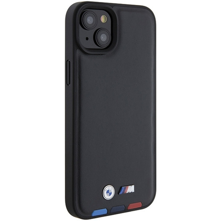 BMW BMHCP15M22PTDK iPhone 15 Plus 6,7&quot; schwarz/schwarzer Lederstempel Tricolor