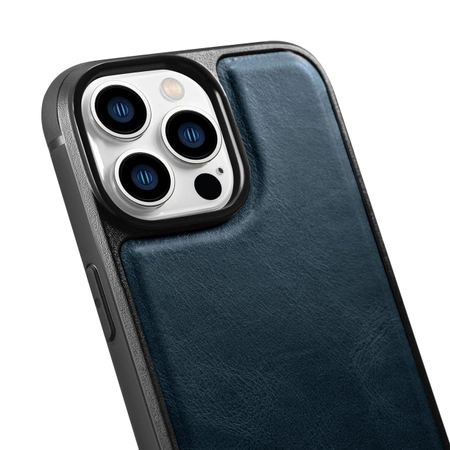 iCarer Leather Oil Wax case covered with natural leather for iPhone 14 Pro blue (WMI14220718-BU)