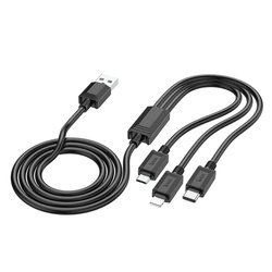 HOCO kabel 3w1 USB A do Lightning / Micro USB / Typ C 2A X74 1 m czarny