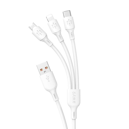 Kabel USB - USB C / micro USB / Lightning 480Mb/s 6A 1.2m - biały