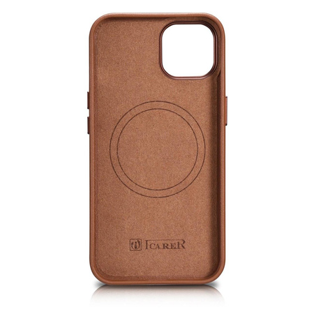 iCarer Case Leather genuine leather case cover for iPhone 14 Plus brown (MagSafe compatible)