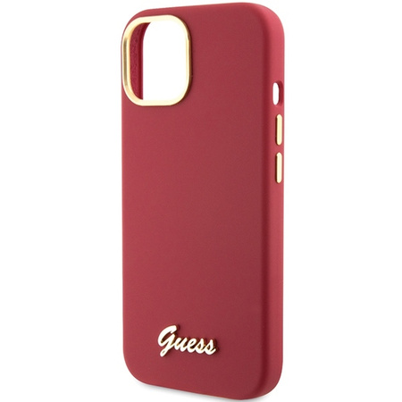 Guess Silicone Script Metal Logo &amp; Frame case for iPhone 15 - red