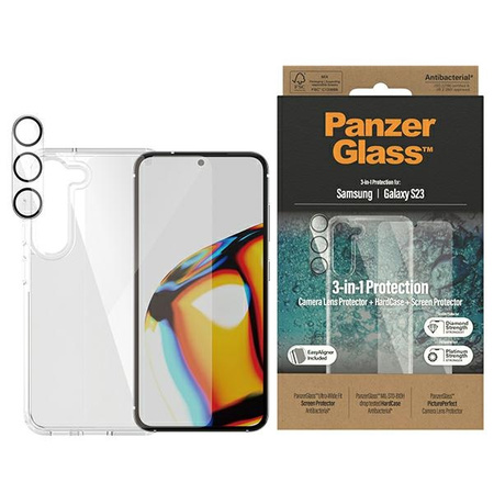 3in1-Set SAMSUNG GALAXY S23 PanzerGlass Bundle 3in1 Hardcase + Screen Protector + Camera Lens (0433+7315) transparent