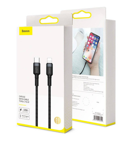 Baseus Cafule Cable wytrzymały nylonowy kabel przewód USB Typ C PD / Lightning 18W QC3.0 1m czarny-czerwony (CATLKLF-91)