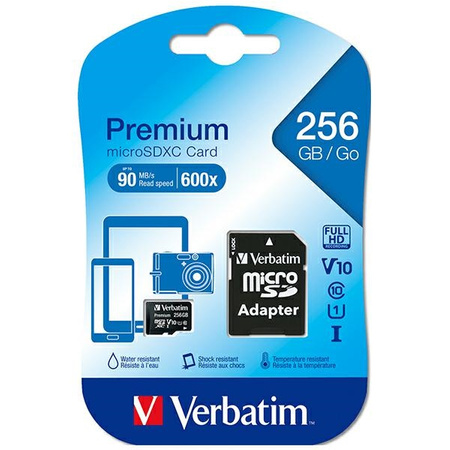 Verbatim Karta microSDXC 256GB V10 + adapter czarny/black 44087