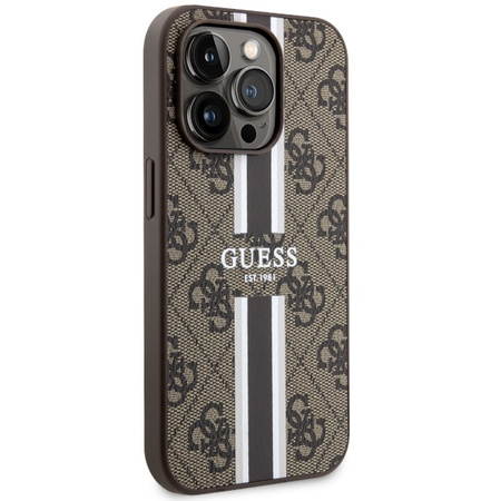 Guess GUHMP14XP4RPSW iPhone 14 Pro Max 6.7" brązowy/brown hardcase 4G Printed Stripes MagSafe