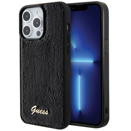 Guess Pailletten Script Metallhülle für iPhone 15 Pro – Schwarz