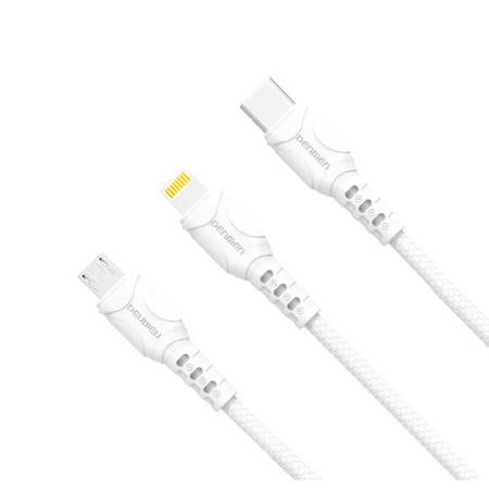 Cable 3w1 1m USB - Micro USB + Lightning + USB-C Denmen D05E white