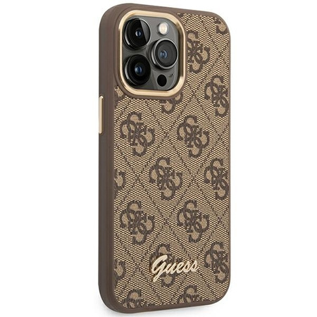 Original Handyhülle IPHONE 14 PRO Guess Hard Case 4G Vintage Gold Logo (GUHCP14LHG4SHW) braun