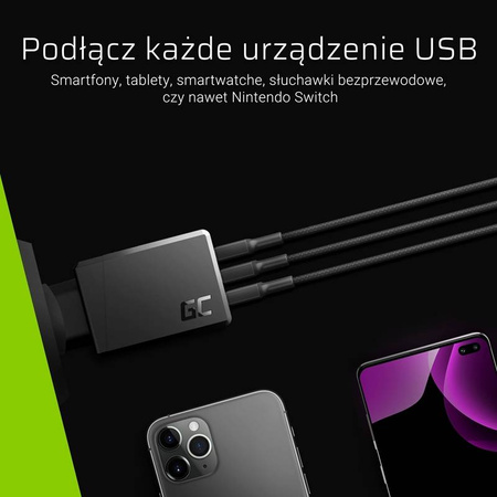 Green Cell ChargeSource 3 - Ładowarka sieciowa 3xUSB 30W Ultra Charge, Smart Charge