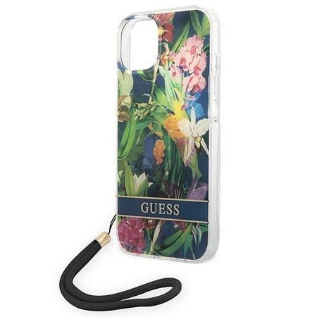 Original Case IPHONE 14 Guess Hardcase Flower Strap (GUOHCP14SHFLSB) blue