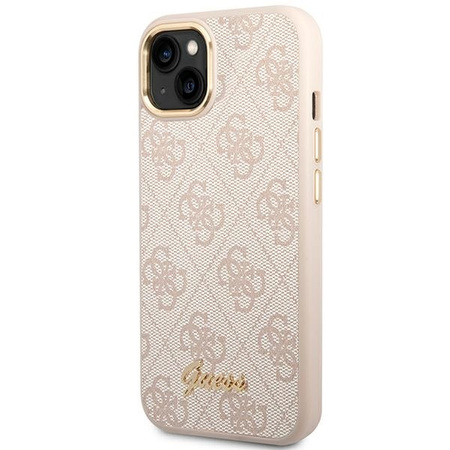 Original Case IPHONE 14 Guess Hard Case 4G Vintage Gold Logo (GUHCP14SHG4SHP) pink