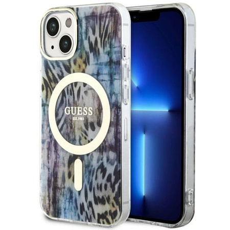 Guess GUHMP14SHLEOPWB iPhone 14 6.1&quot; Blau/Blau Hardcase Leopard MagSafe