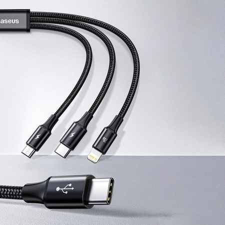 Baseus Rapid 3w1 kabel USB Typ C - USB Typ C / Lightning / micro USB 20 W 1,5 m zielony (CAMLT-SC06)