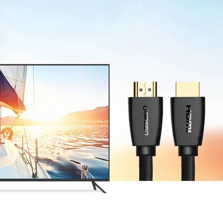 Ugreen mocny kabel przewód w nylonowym oplocie HDMI 2.0 4K 60 Hz 3D 18 Gbps HDR ARC Ethernet (HEC) 48 bit 1,5 m czarny (HD118 40409)