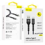 Blavec Kabel Raptor pleciony - USB na Typ C - 3A 2 metry (CRA-UC3BG20) czarno-szary