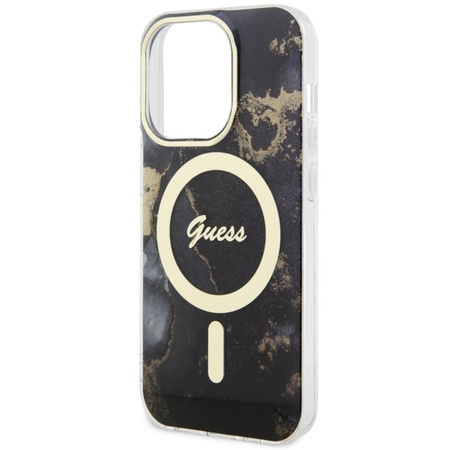 Guess GUHMP14LHTMRSK iPhone 14 Pro 6.1" schwarz/schwarz Hardcase Golden Marble MagSafe