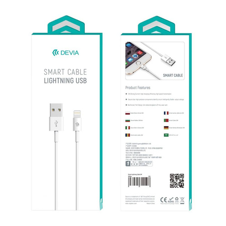 Devia kabel Smart USB - Lightning 1,0 m 2,1A biały