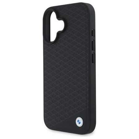 Original Case IPHONE 16 BMW Hardcase Signature Leather Diamond Metal Logo MagSafe (BMHMP16S23RDDK) black