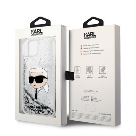 Karl Lagerfeld Liquid Glitter NFT Karl's Head - Etui iPhone 14 Plus (srebrny)