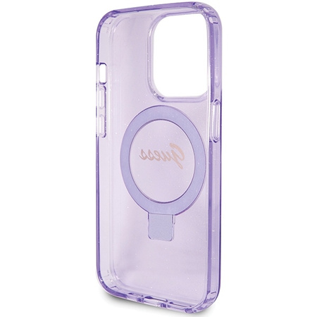 Guess Ring Stand Script Glitter MagSafe case for iPhone 15 Pro Max - purple