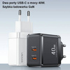 USAMS Ład. siec. 2xUSB-C T54 40W (only head) PD Fast Charging czarny/black CC172TC01 (US-CC172)