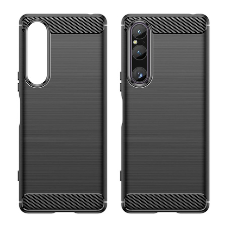 Carbon Case Cover für Sony Xperia 1 V flexible Silikon-Carbon-Hülle schwarz