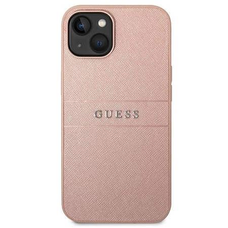 Guess Saffiano Metal Logo Stripes - Etui iPhone 14 Plus (różowy)