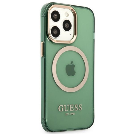 Oryginalne Etui IPHONE 13 PRO Guess Hard Case Gold Outline Translucent MagSafe (GUHMP13LHTCMA) khaki