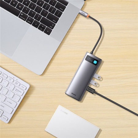 Baseus Metal Gleam Series stacja dokująca HUB 7 w 1 USB Typ C - 1 x HDMI / 1 x VGA / 3 x USB 3.2 Gen. 1 / 1 x Power Delivery / 1 x RJ-45 Ethernet szary (WKWG040013)