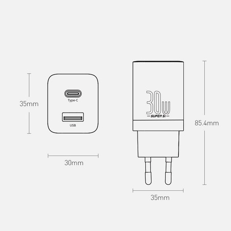 Baseus Super Si Pro szybka ładowarka USB / USB Typ C 30W Power Delivery Quick Charge biały (CCSUPP-E02)