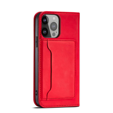 Magnet Card Case etui do iPhone 13 Pro pokrowiec portfel na karty kartę podstawka czerwony