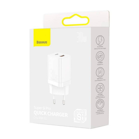 Baseus Super Si Pro szybka ładowarka USB / USB Typ C 30W Power Delivery Quick Charge biały (CCSUPP-E02)