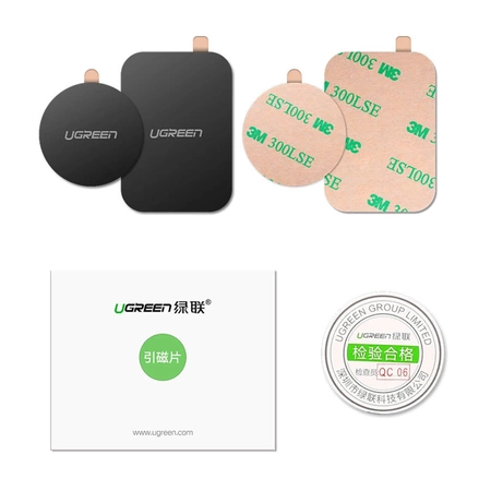 Ugreen LP123 60410 runde/rechteckige Metallplatten für magnetische Telefonhalter – schwarz (2 Stück)