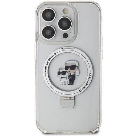 Original Case IPHONE 13 PRO Karl Lagerfeld Hardcase Ring Stand Karl&Choupettte MagSafe (KLHMP13LHMRSKCH) white